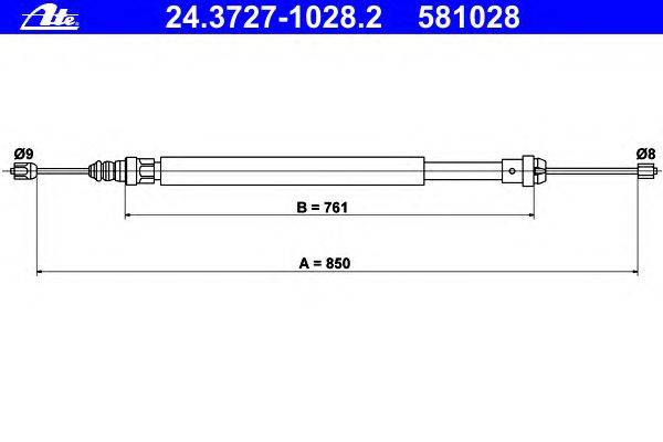 Трос, стояночная тормозная система ATE 24.3727-1028.2