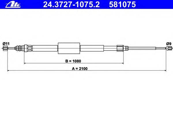 Трос, стояночная тормозная система ATE 24.3727-1075.2