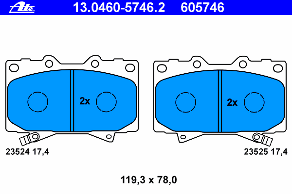 Комплект тормозных колодок, дисковый тормоз ATE 23524