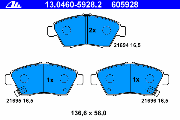 Комплект тормозных колодок, дисковый тормоз ATE 13.0460-5928.2