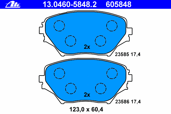 Комплект тормозных колодок, дисковый тормоз ATE 23585