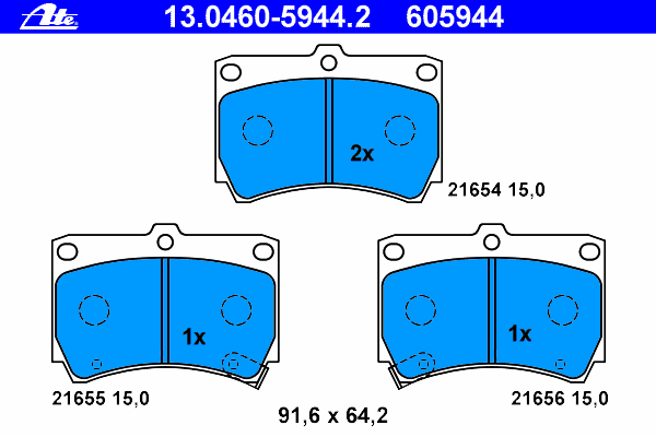 Комплект тормозных колодок, дисковый тормоз ATE 21654