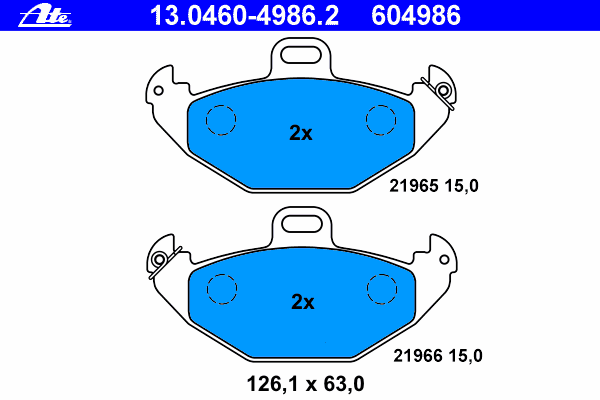 Комплект тормозных колодок, дисковый тормоз ATE 13.0460-4986.2