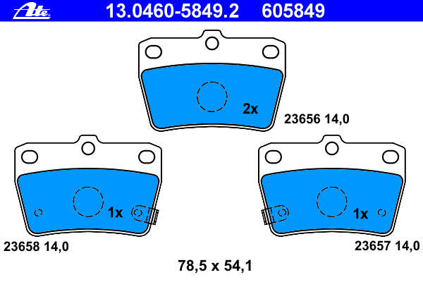 Комплект тормозных колодок, дисковый тормоз ATE 23656