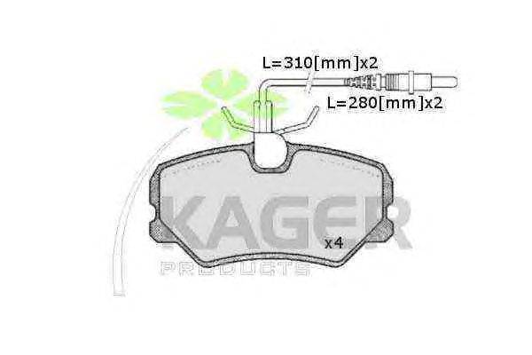 Комплект тормозных колодок, дисковый тормоз KAGER 35-0249
