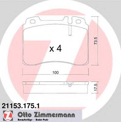 Комплект тормозных колодок, дисковый тормоз ZIMMERMANN 211531751