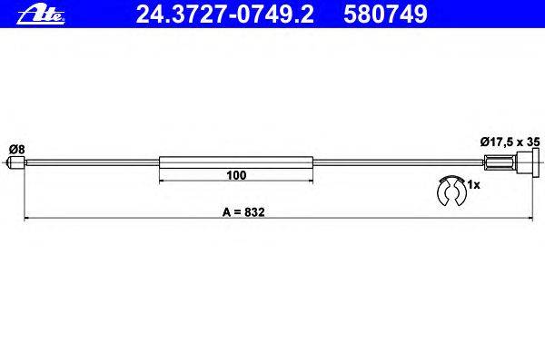 Трос, стояночная тормозная система ATE 24.3727-0749.2
