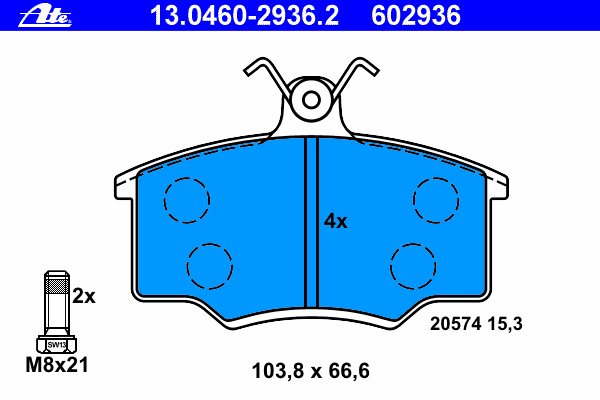 Комплект тормозных колодок, дисковый тормоз ATE 13.0460-2936.2