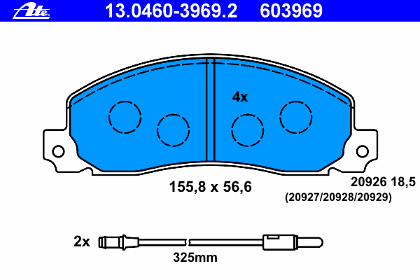 Комплект тормозных колодок, дисковый тормоз ATE 20928