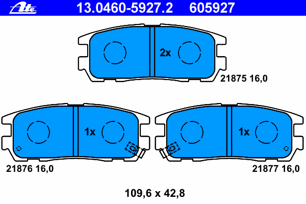 Комплект тормозных колодок, дисковый тормоз ATE 21875