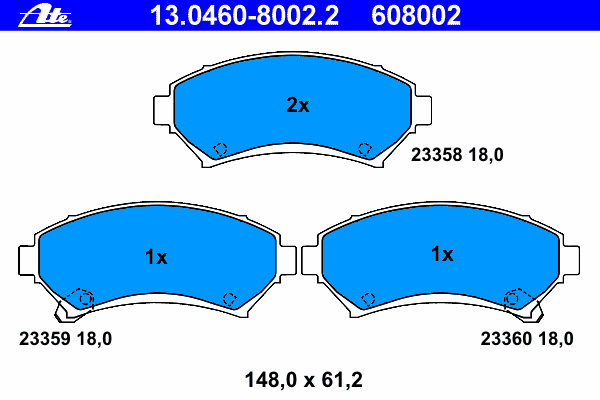 Комплект тормозных колодок, дисковый тормоз ATE 13.0460-8002.2