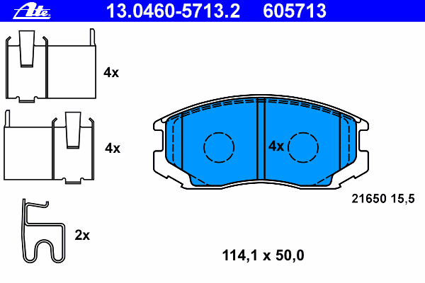 Комплект тормозных колодок, дисковый тормоз ATE 21650