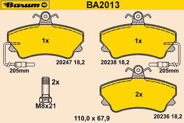 Комплект тормозных колодок, дисковый тормоз BARUM BA2013