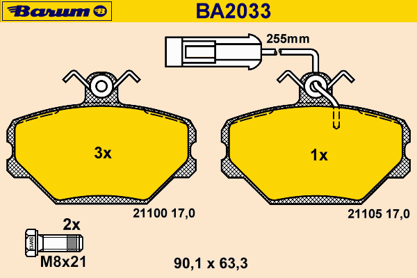 Комплект тормозных колодок, дисковый тормоз BARUM BA2033