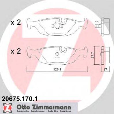 Комплект тормозных колодок, дисковый тормоз ZIMMERMANN 20675.170.1