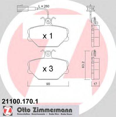 Комплект тормозных колодок, дисковый тормоз ZIMMERMANN 211001701