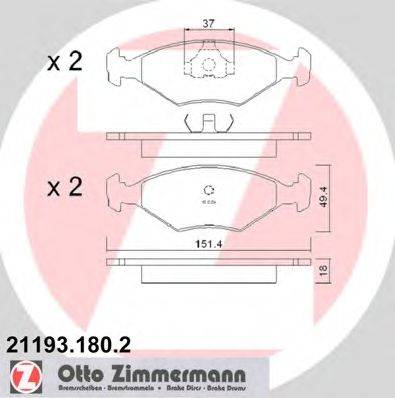 Комплект тормозных колодок, дисковый тормоз ZIMMERMANN 21193