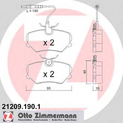 Комплект тормозных колодок, дисковый тормоз ZIMMERMANN 21209.190.1