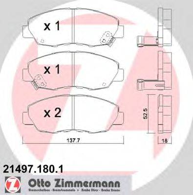 Комплект тормозных колодок, дисковый тормоз ZIMMERMANN 21497.180.1