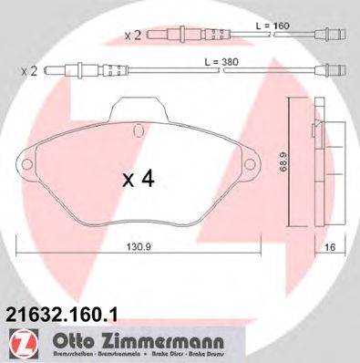 Комплект тормозных колодок, дисковый тормоз ZIMMERMANN 21632.160.1