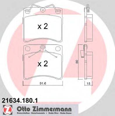 Комплект тормозных колодок, дисковый тормоз ZIMMERMANN 21634.180.1