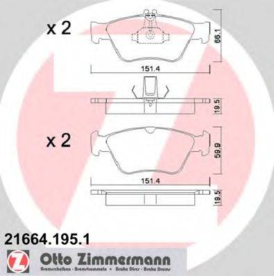 Комплект тормозных колодок, дисковый тормоз ZIMMERMANN 21664