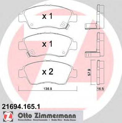 Комплект тормозных колодок, дисковый тормоз ZIMMERMANN 21694.165.1