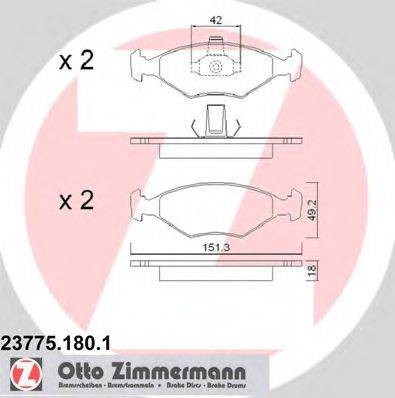 Комплект тормозных колодок, дисковый тормоз ZIMMERMANN 23775.180.1