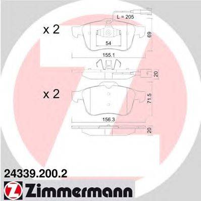 Комплект тормозных колодок, дисковый тормоз ZIMMERMANN 243392002