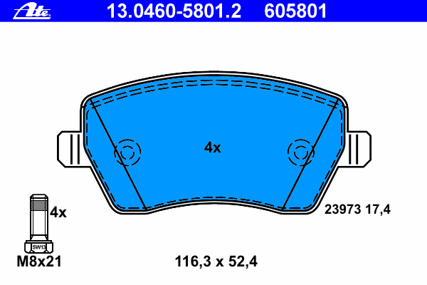 Комплект тормозных колодок, дисковый тормоз ATE 13.0460-5801.2