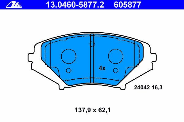 Комплект тормозных колодок, дисковый тормоз ATE 13.0460-5877.2