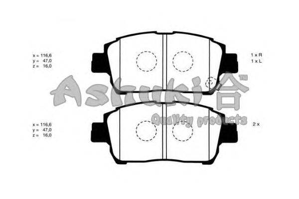 Комплект тормозных колодок, дисковый тормоз ASHUKI 1080-8802