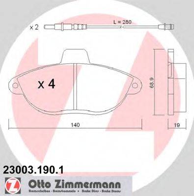 Комплект тормозных колодок, дисковый тормоз ZIMMERMANN 23003.190.1