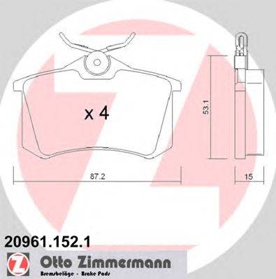 Комплект тормозных колодок, дисковый тормоз ZIMMERMANN 20961.152.1