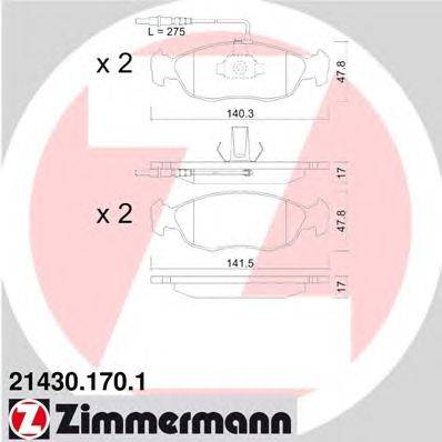 Комплект тормозных колодок, дисковый тормоз ZIMMERMANN 21430