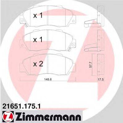 Комплект тормозных колодок, дисковый тормоз ZIMMERMANN 21651