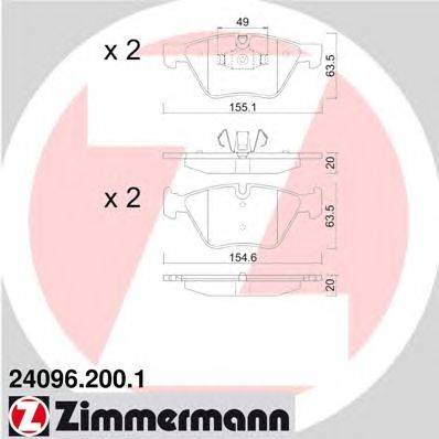 Комплект тормозных колодок, дисковый тормоз ZIMMERMANN 240962001