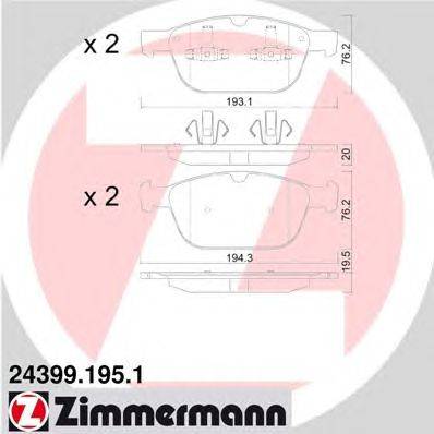 Комплект тормозных колодок, дисковый тормоз ZIMMERMANN 24399