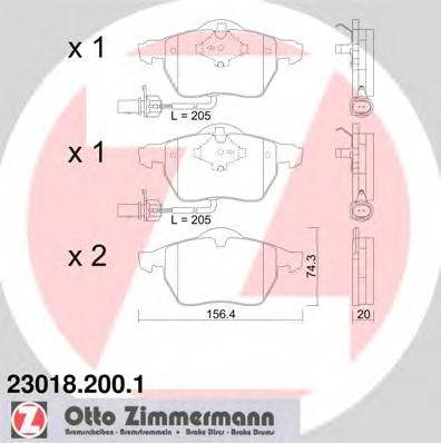 Комплект тормозных колодок, дисковый тормоз ZIMMERMANN 230182001