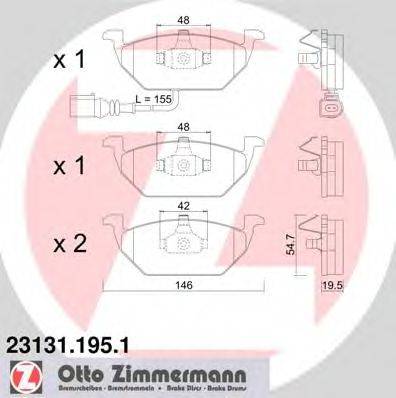Комплект тормозных колодок, дисковый тормоз ZIMMERMANN 23187