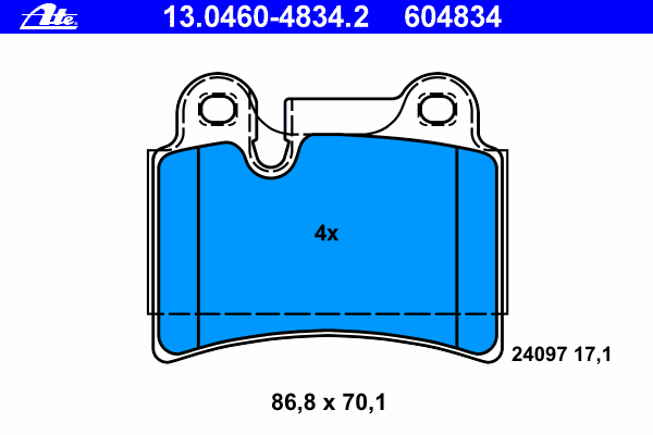 Комплект тормозных колодок, дисковый тормоз ATE 13.0460-4834.2