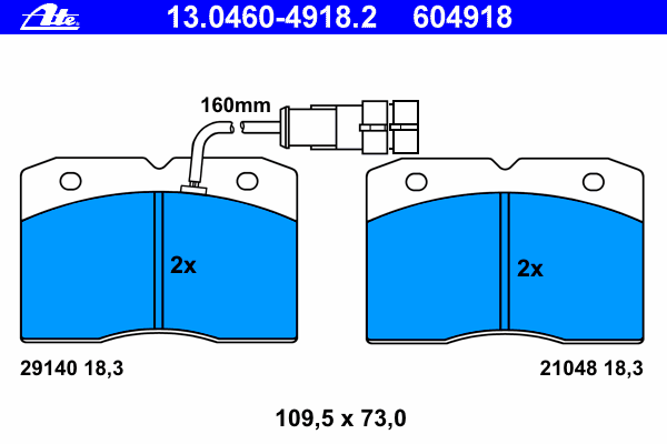 Комплект тормозных колодок, дисковый тормоз ATE 21048