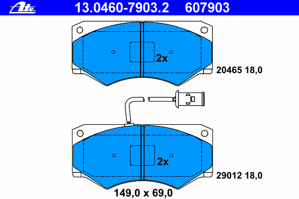 Комплект тормозных колодок, дисковый тормоз ATE 13.0460-7903.2