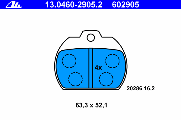 Комплект тормозных колодок, дисковый тормоз ATE 13.0460-2905.2