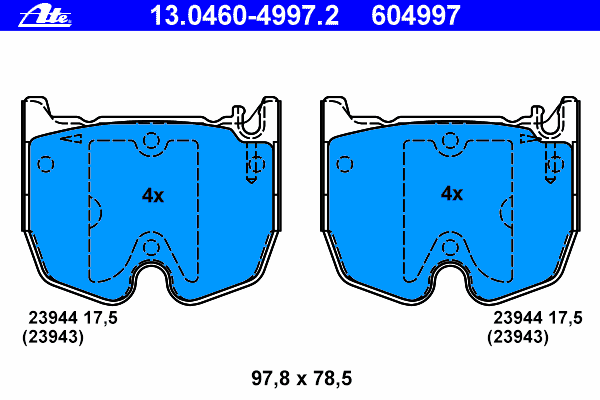 Комплект тормозных колодок, дисковый тормоз ATE 23943