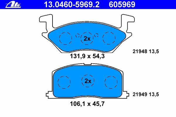Комплект тормозных колодок, дисковый тормоз ATE 13.0460-5969.2