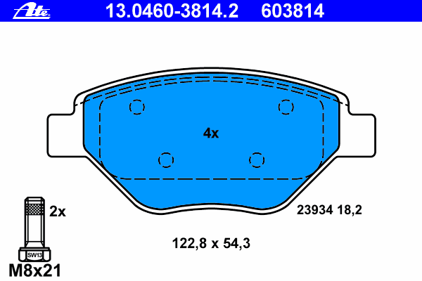 Комплект тормозных колодок, дисковый тормоз ATE 13.0460-3814.2