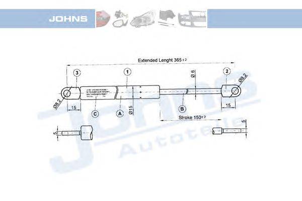 Газовая пружина, капот JOHNS 20 07 03-91