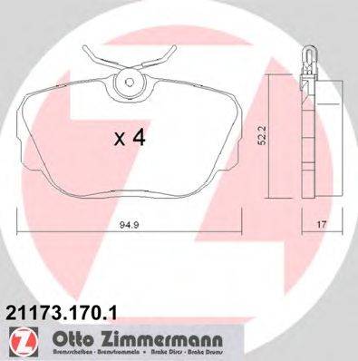 Комплект тормозных колодок, дисковый тормоз ZIMMERMANN 211731701