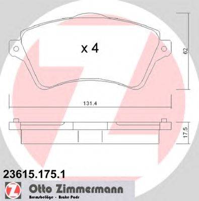 Комплект тормозных колодок, дисковый тормоз ZIMMERMANN 236151751